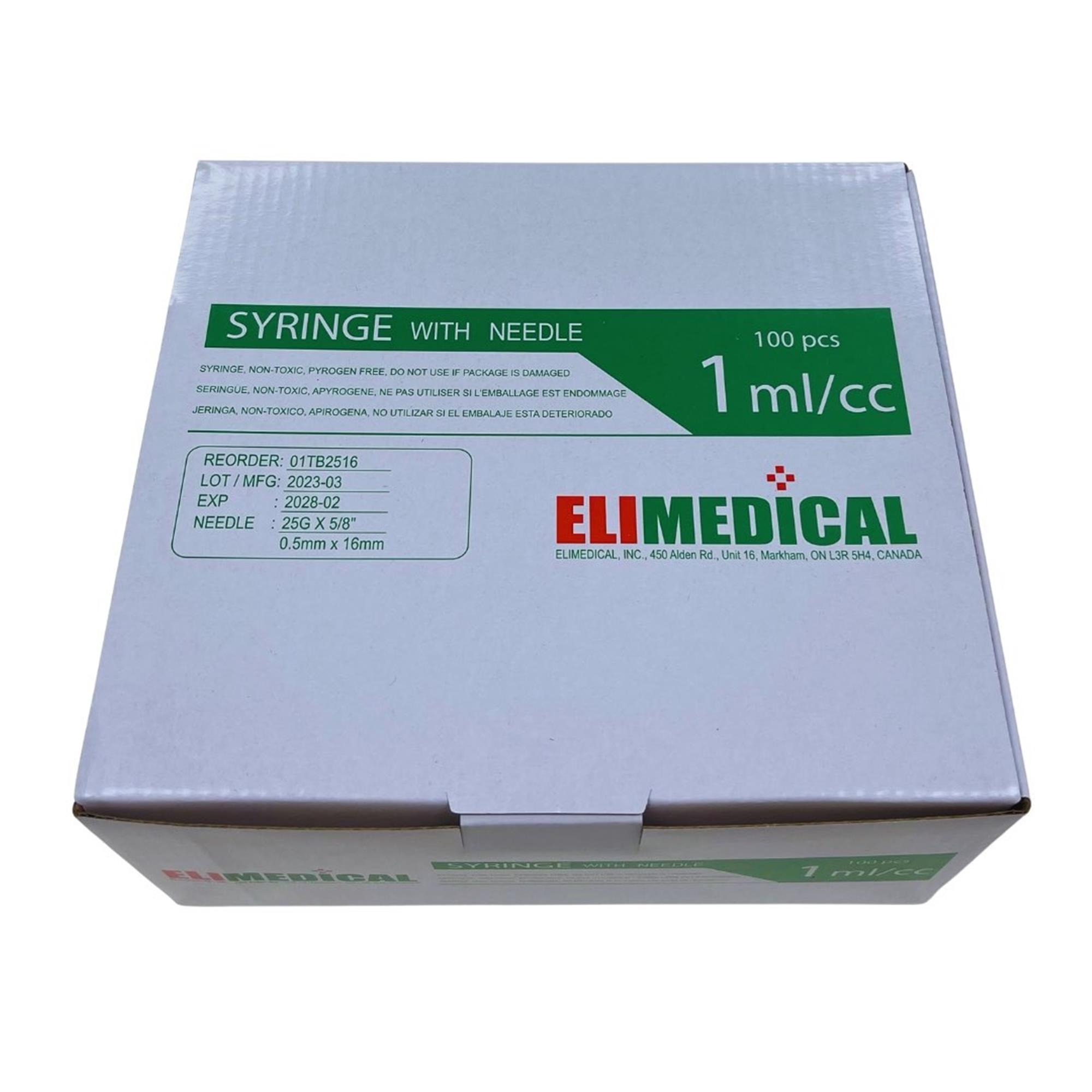 Elimedical 1cc 25Gx5/8" Syringe with Needle - 100 Syr