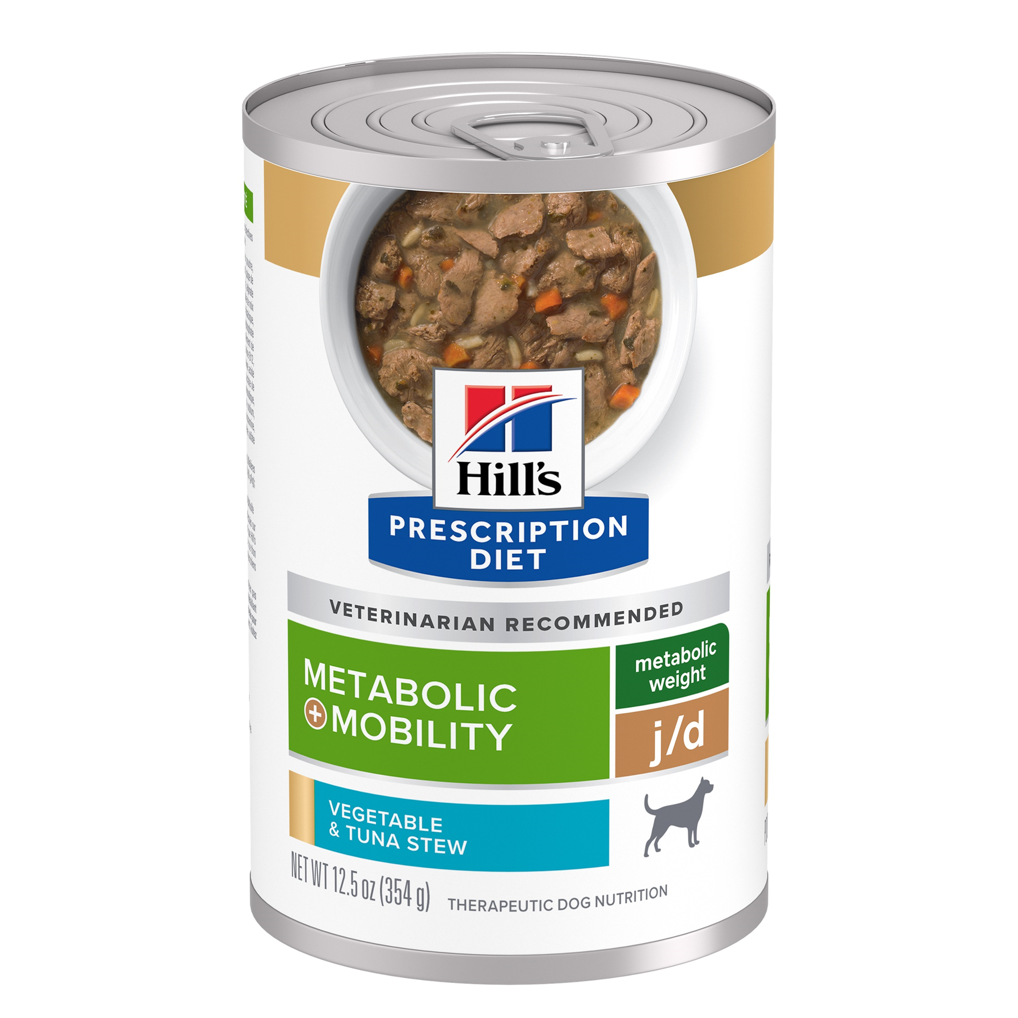 Hill's Prescription Diet Metabolic + Mobility, Weight + Joint Care Vegetable & Tuna Stew Canned Dog Food (Wet), 354 g, 12-pack