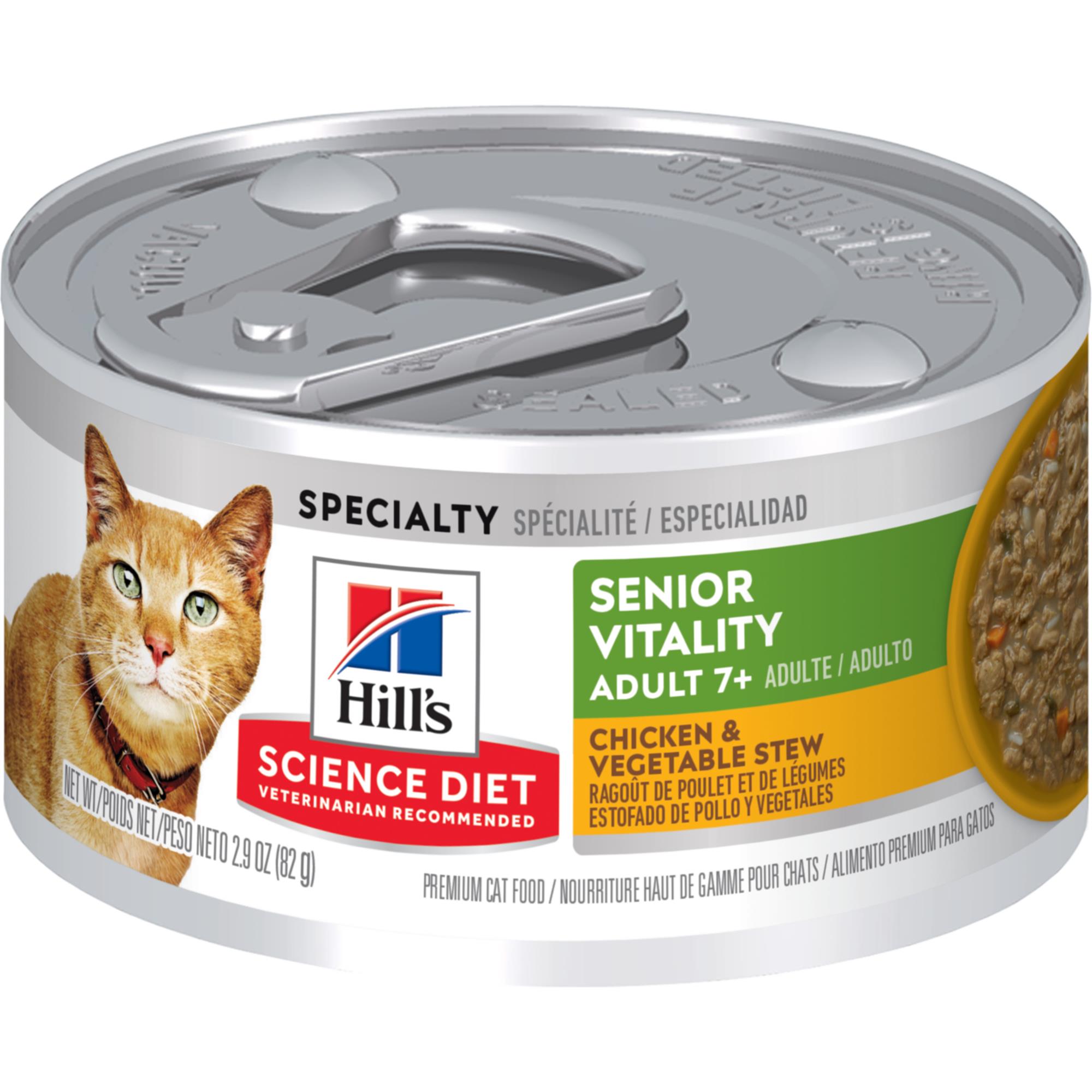 Hill's Science Diet Adult 7+ Senior Vitality Canned Cat Food, Chicken & Vegetables Stew (Wet), 82 g, pack of 24