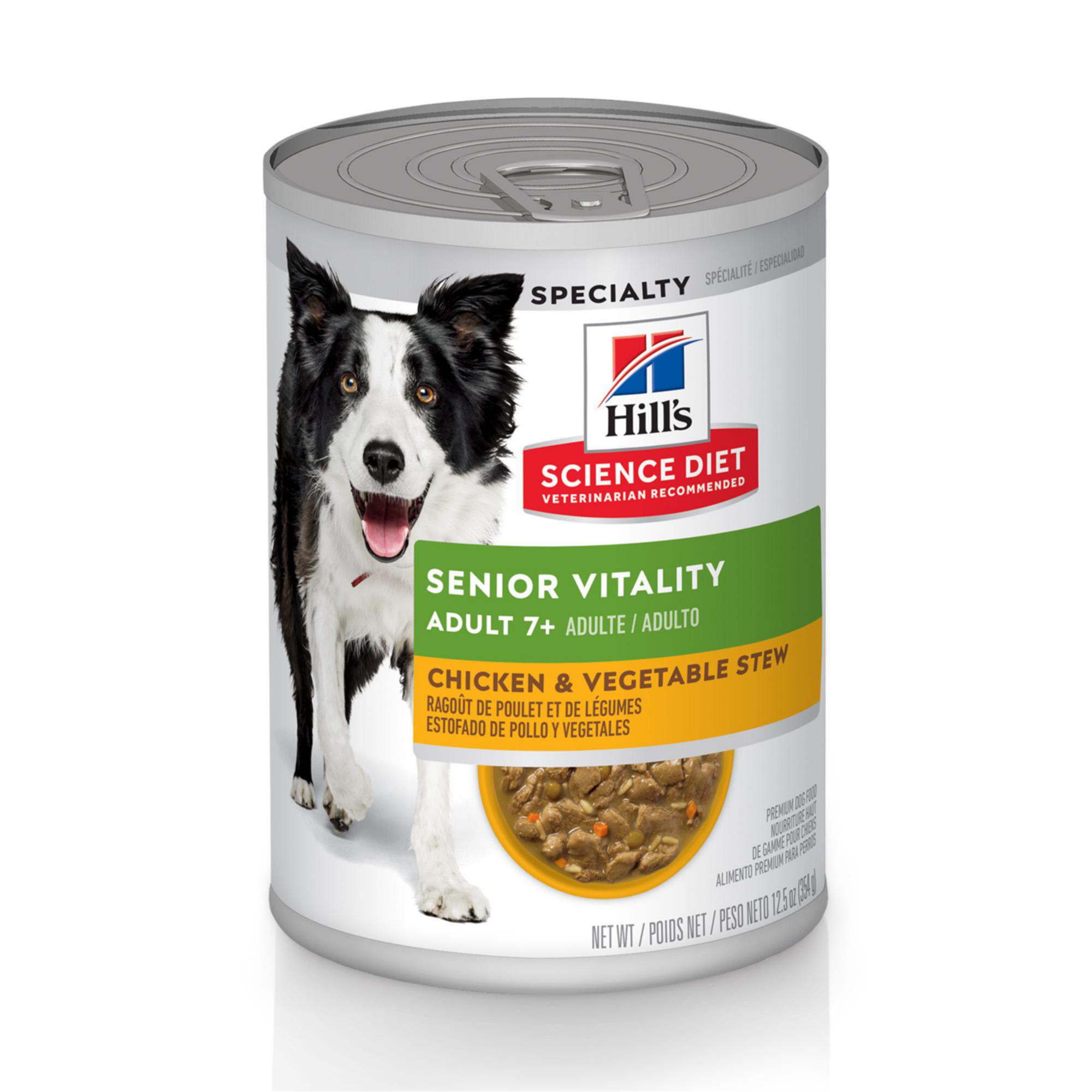 Hill's Science Diet Adult 7+ Senior Vitality Canned Dog Food, Chicken & Vegetables Stew (Wet), 355 g, pack of 12