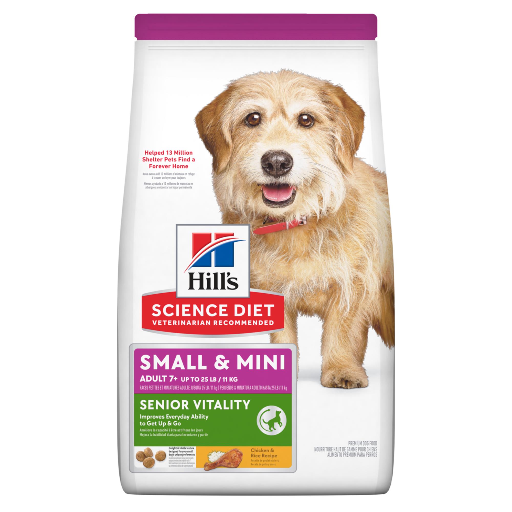 Hill's Science Diet Adult 7+ Senior Vitality Small & Mini Dry Dog Food, Chicken & Rice Recipe (Dry), 1.59 kg bag