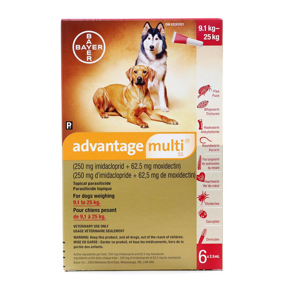 Advantage Multi 55 for Dogs - 20.1-55 lbs (9.1-25 kg) - 6x2.5 mL