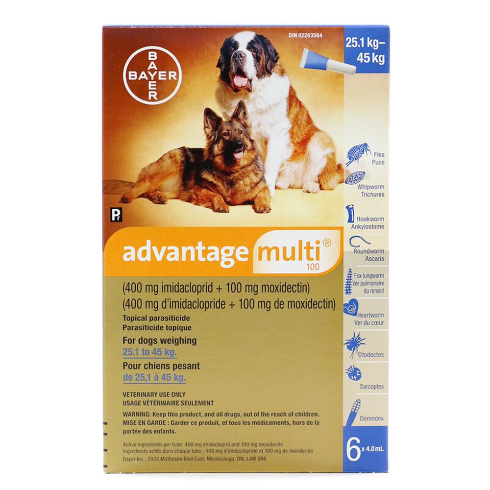Advantage Multi 100 for Dogs - 55.1-88 lbs (25.1-45 kg) - 6x4.0 mL