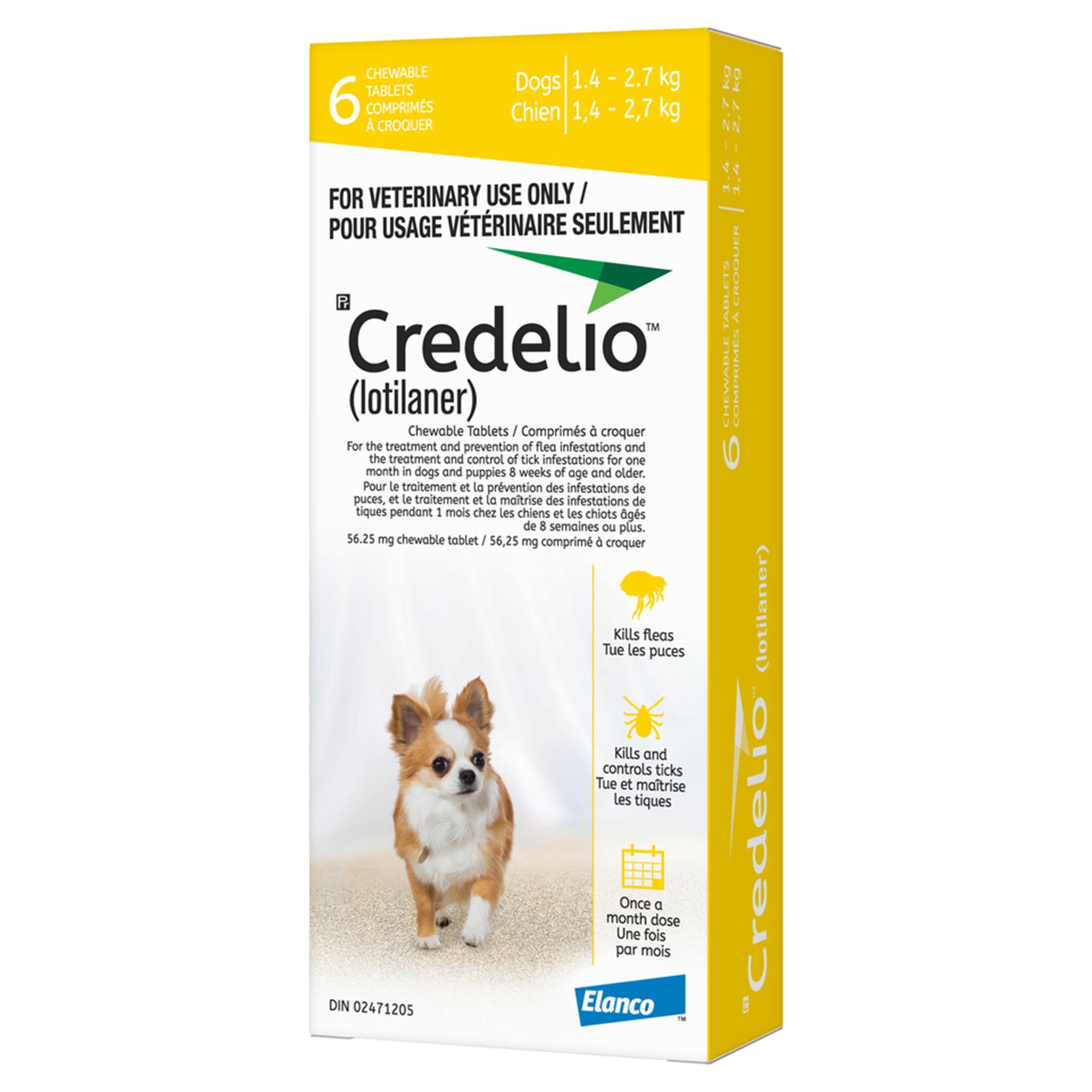 Credelio Chewable Tablets for Dogs - 56.25 mg (1.4 - 2.7 kg) - Yellow - 6 Chews