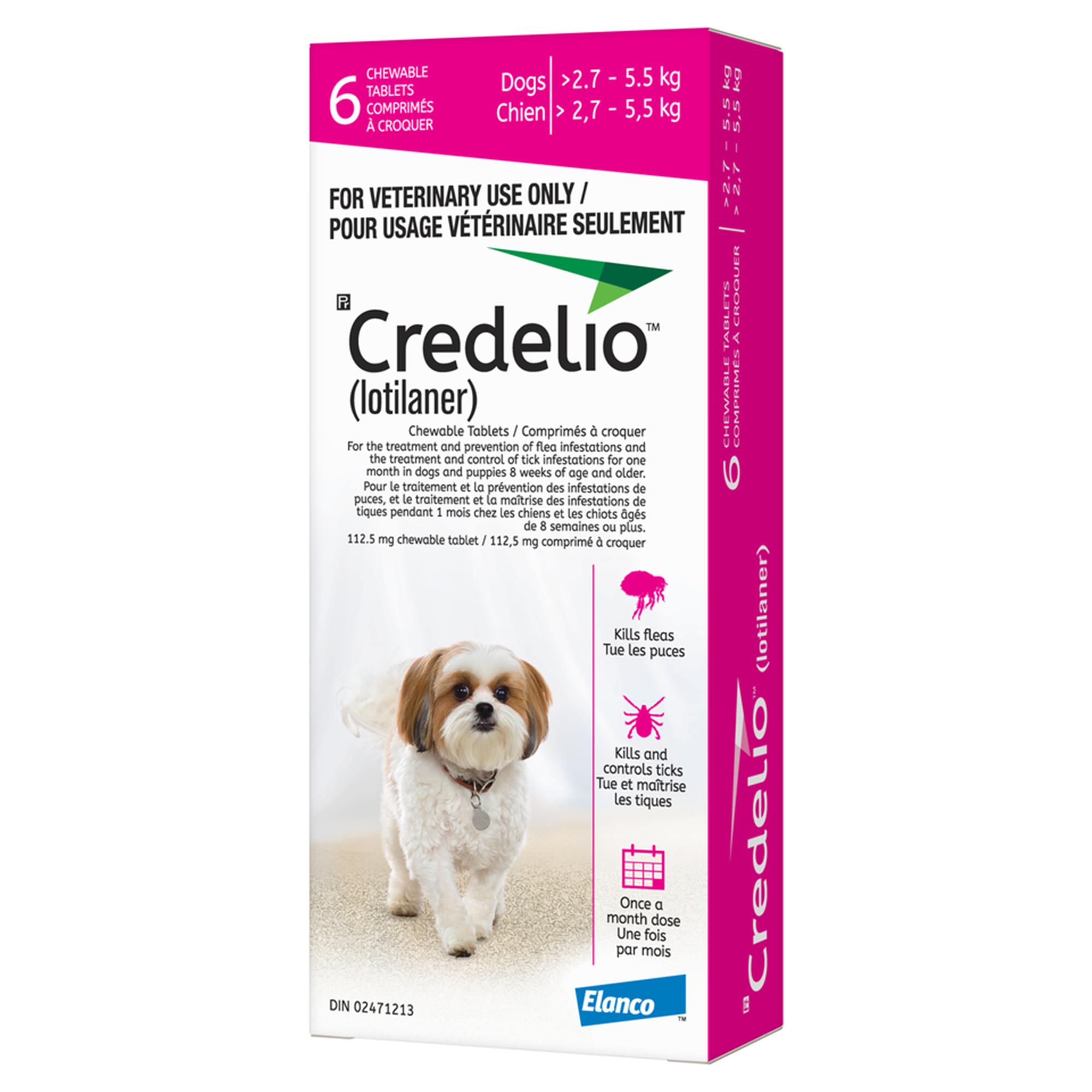 Credelio Chewable Tablets for Dogs - 112.5 mg (2.7 - 5.5 kg) - Pink - 6 Chews