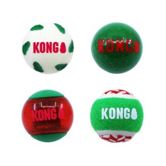 Kong Holiday Occasions Dog Toy - Assorted Holiday Balls - Medium - 4 Pack