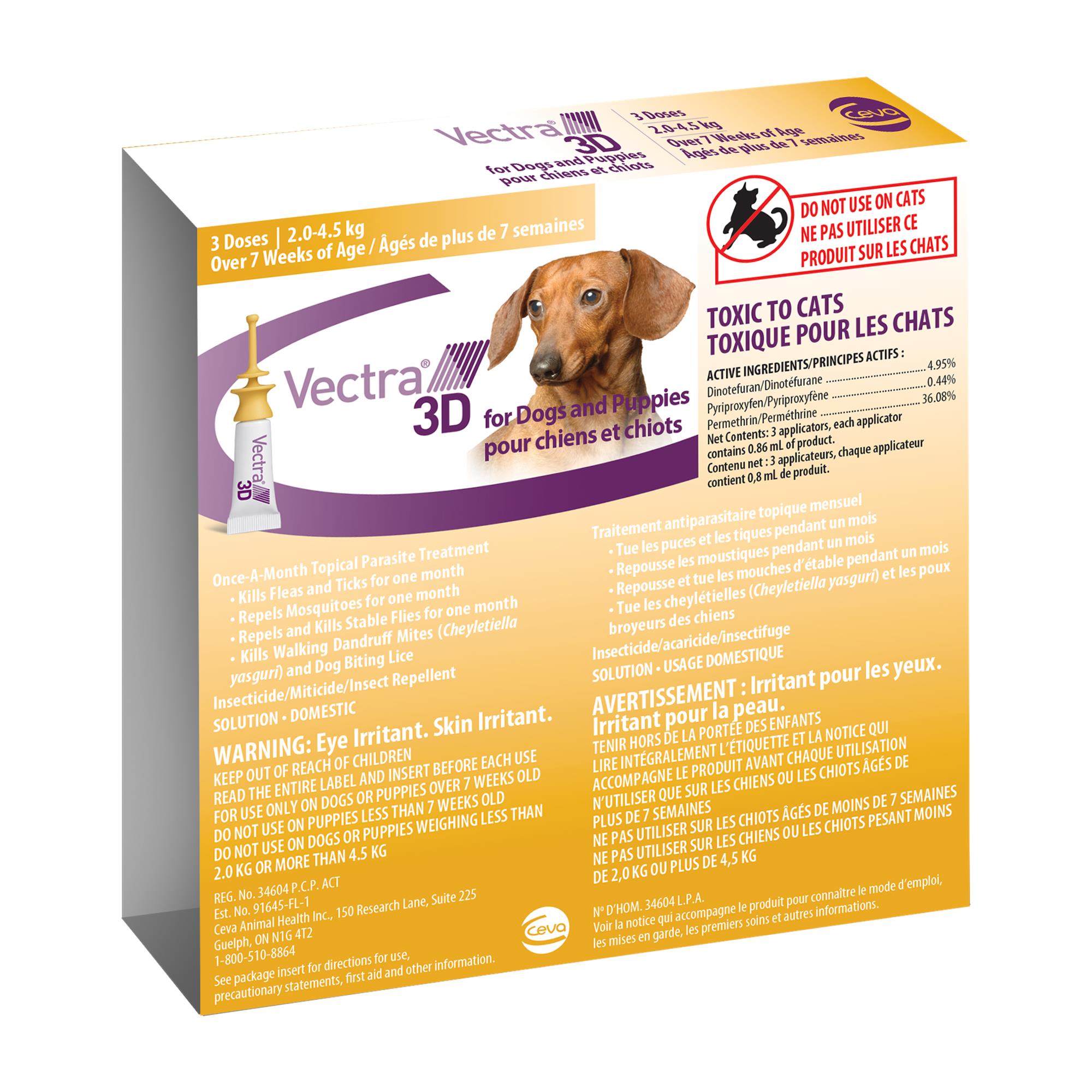 Vectra 3D for Dogs and Puppies - Yellow (2 - 4.5 kg) - 3 Pack