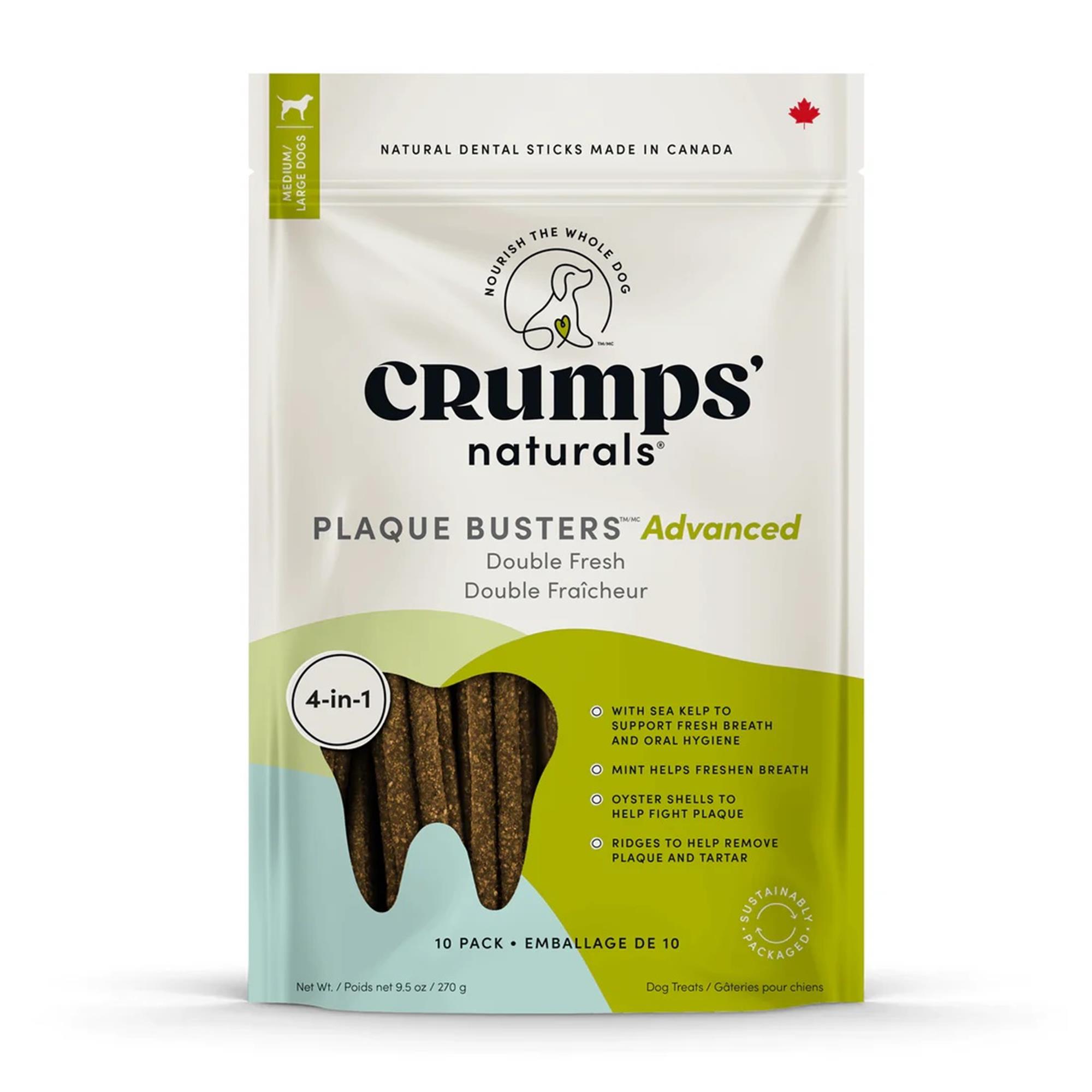 Crumps' Naturals Plaque Busters Advanced Double Fresh Dental Sticks - Sea Kelp & Mint - 7 inch - 10 Pack