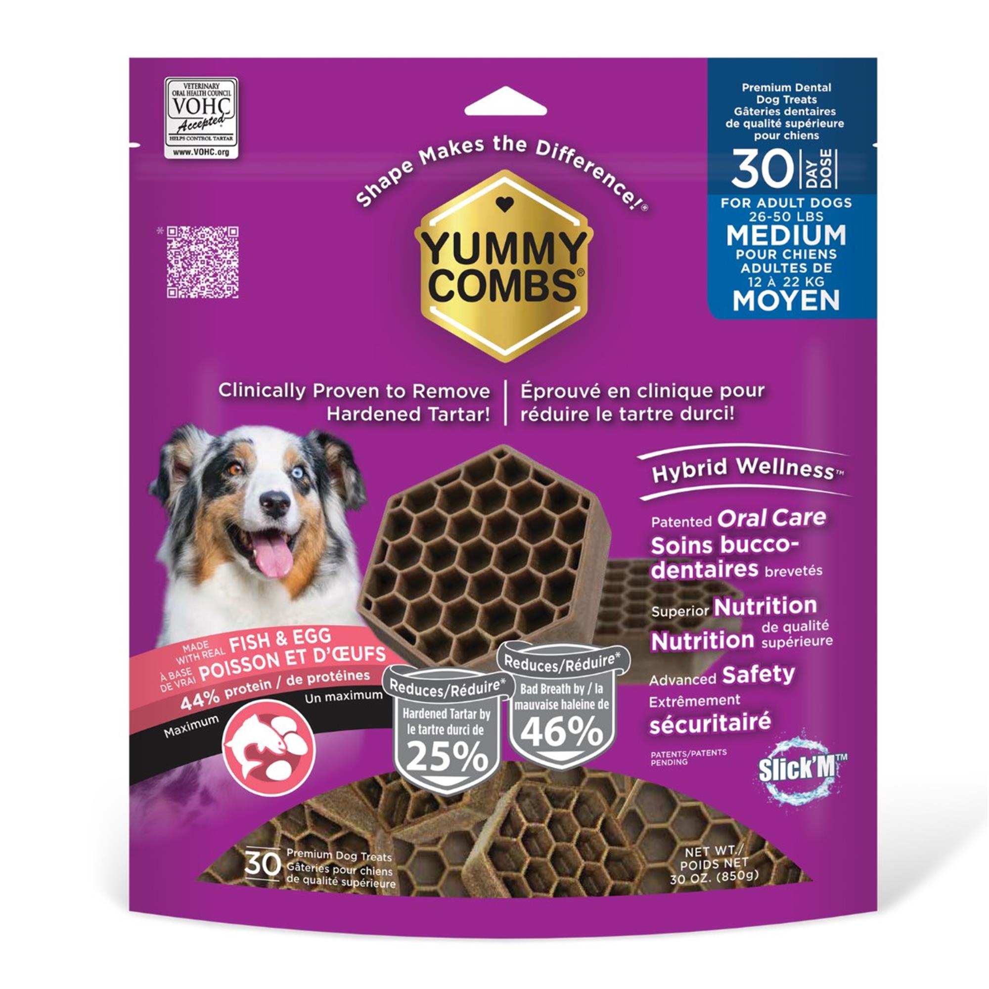 Yummy Combs Flossing Dog Treats - Fish & Egg - Medium - 30 Pack