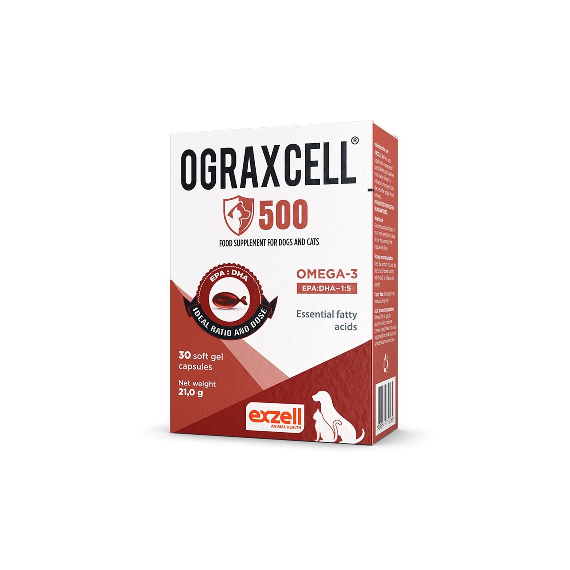 Ograxcell 500 Omega-3 Supplement for Dogs and Cats - 30 Capsules