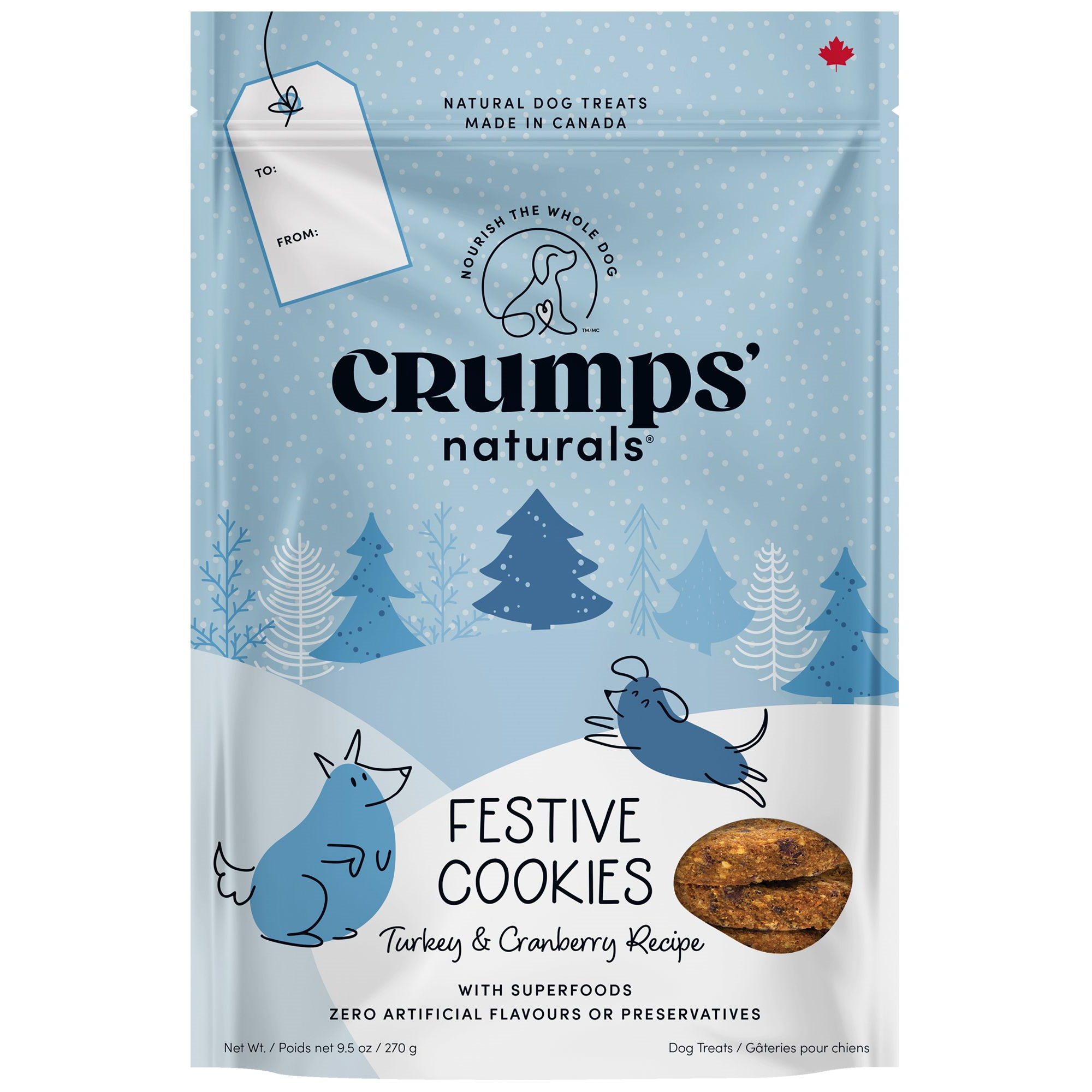 Crumps' Naturals Festive Cookies Dog Treats - Turkey & Cranberry Recipe - 270 g